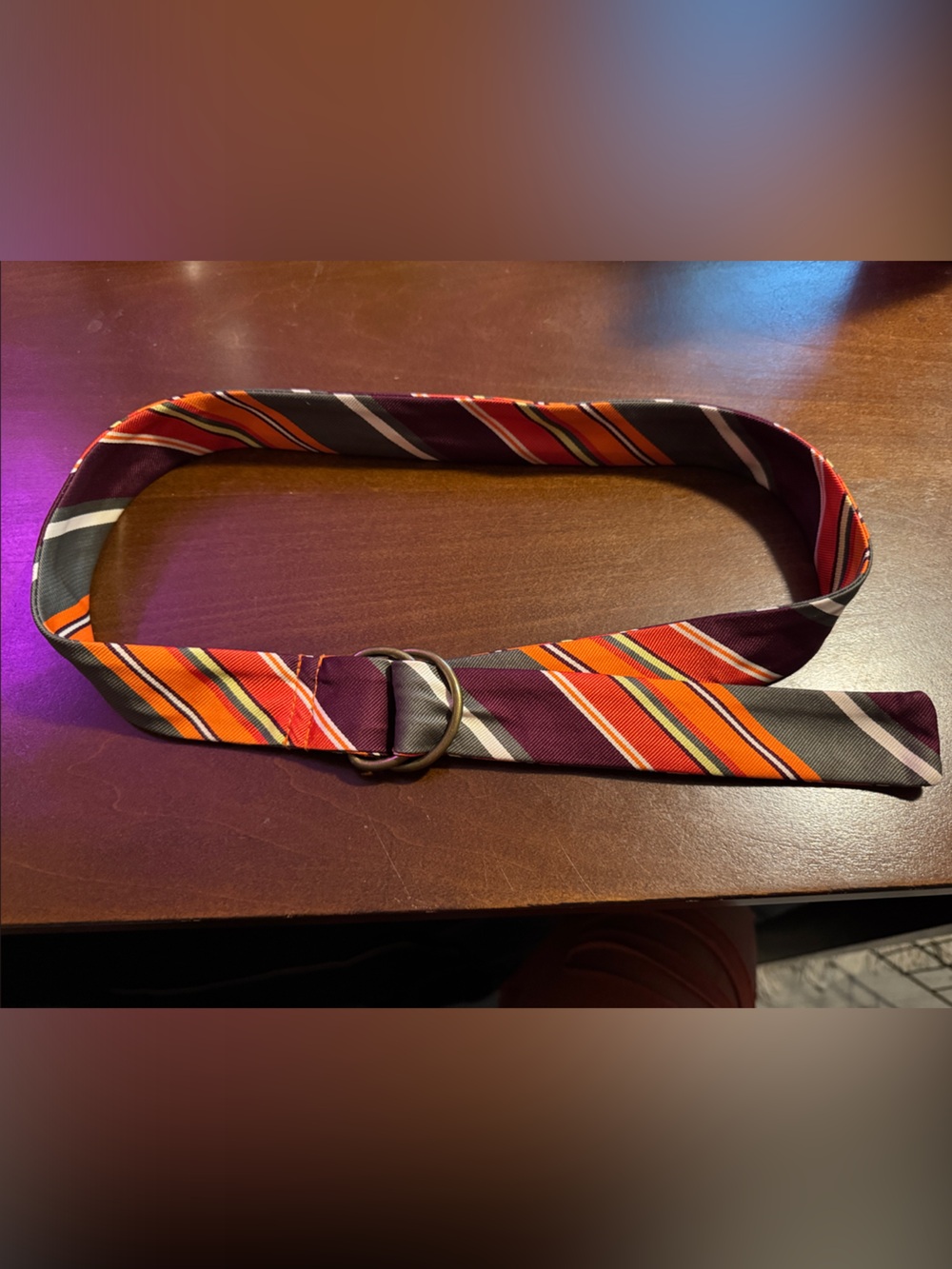 Tommy Hilfiger Striped Orange Burgundy Gray D-Ring Belt Strap